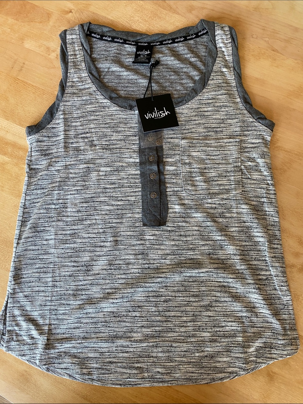 Women's Gray Striped Henley Tank Top